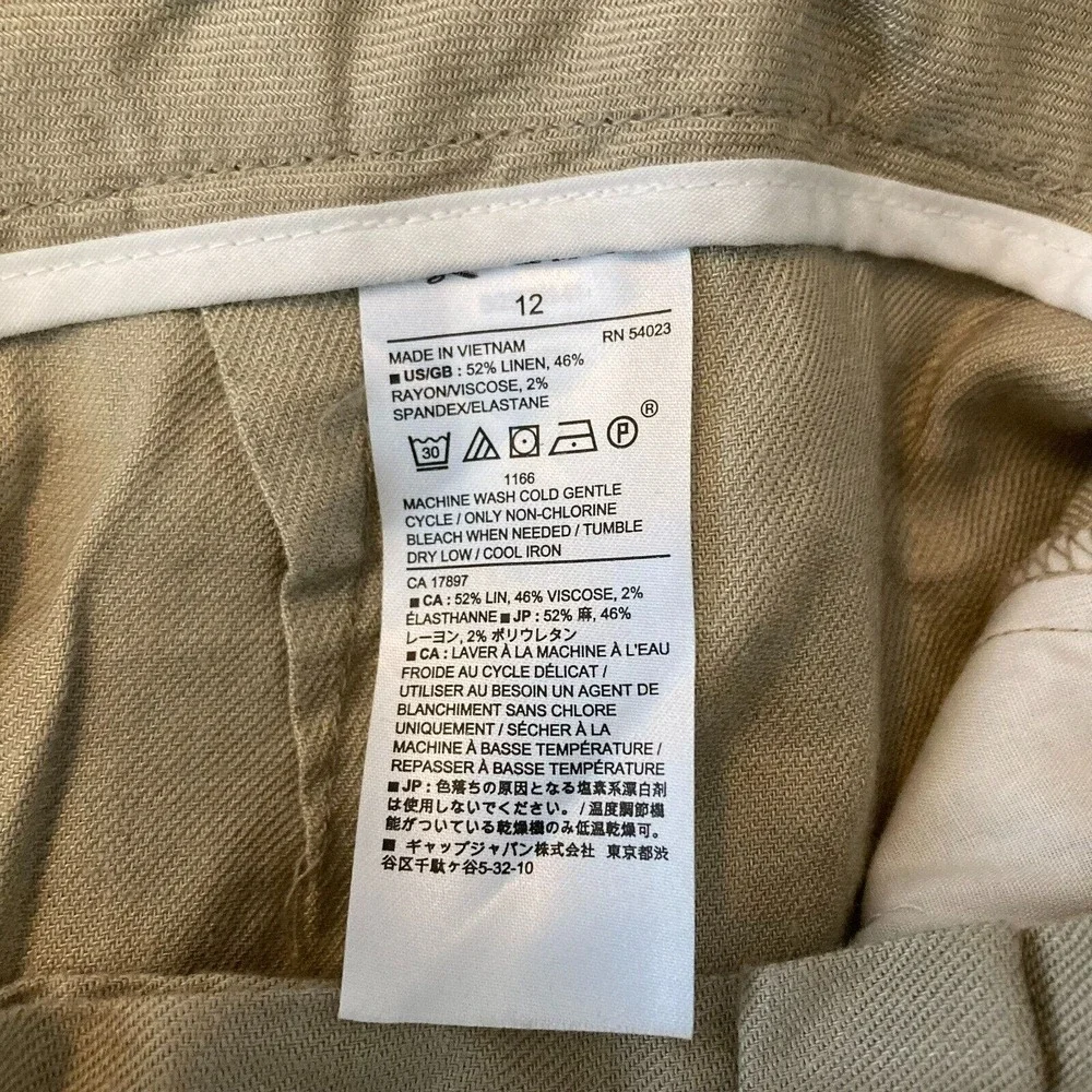 Banana Republic Pants‎ Womens Sz 12 Beige Linen Crop Wide Leg Pockets
